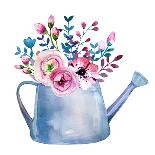 Watercolor Bouquets of Flowers in Pot. Rustic Floral Set in Shabby Chic Style. Country Design.-krisArt-Art Print