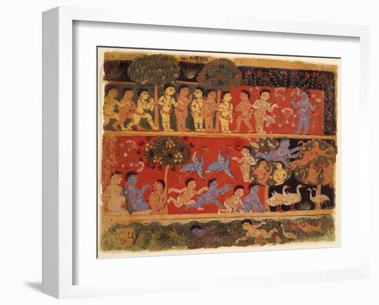 Krishna and Balarama Play with Gopas-null-Framed Art Print