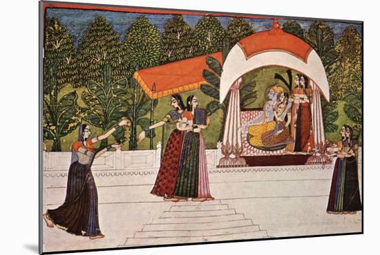 Krishna and Radha in a Pavilion-null-Mounted Art Print