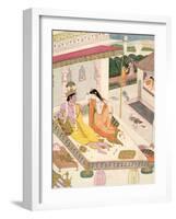 Krishna and Radha on a Bed in a Mogul Palace, Punjab, c.1860-null-Framed Premium Giclee Print