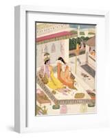 Krishna and Radha on a Bed in a Mogul Palace, Punjab, c.1860-null-Framed Giclee Print