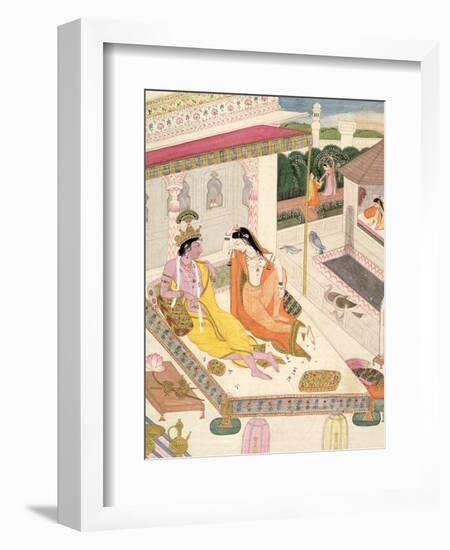 Krishna and Radha on a Bed in a Mogul Palace, Punjab, c.1860-null-Framed Giclee Print