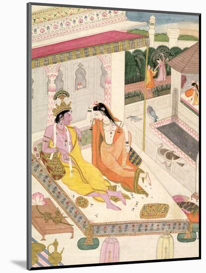 Krishna and Radha on a Bed in a Mogul Palace, Punjab, c.1860-null-Mounted Giclee Print