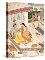 Krishna and Radha on a Bed in a Mogul Palace, Punjab, c.1860-null-Stretched Canvas