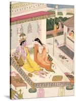 Krishna and Radha on a Bed in a Mogul Palace, Punjab, c.1860-null-Stretched Canvas