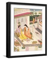 Krishna and Radha on a Bed in a Mogul Palace, Punjab, c.1860-null-Framed Giclee Print