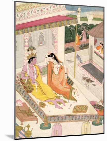 Krishna and Radha on a Bed in a Mogul Palace, Punjab, c.1860-null-Mounted Giclee Print