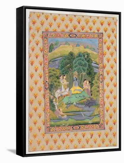 Krishna and the Gopis (Gouache on Paper)-Indian-Framed Stretched Canvas