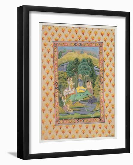 Krishna and the Gopis (Gouache on Paper)-Indian-Framed Giclee Print