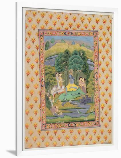 Krishna and the Gopis (Gouache on Paper)-Indian-Framed Giclee Print