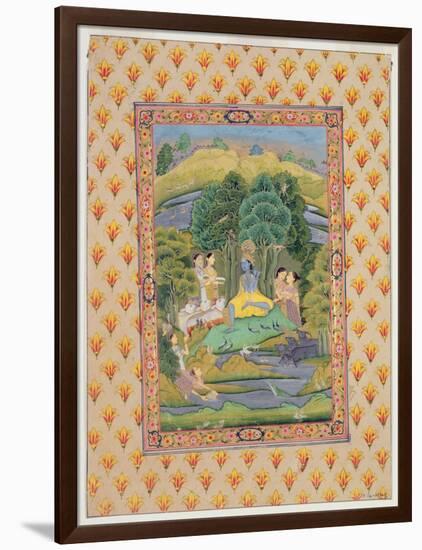 Krishna and the Gopis (Gouache on Paper)-Indian-Framed Giclee Print