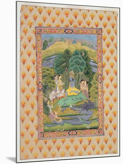 Krishna and the Gopis (Gouache on Paper)-Indian-Mounted Giclee Print