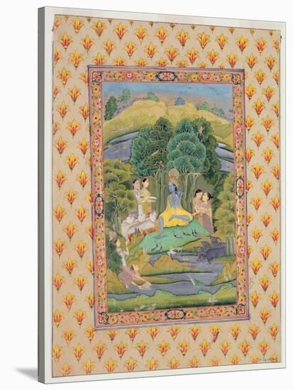 Krishna and the Gopis (Gouache on Paper)-Indian-Stretched Canvas