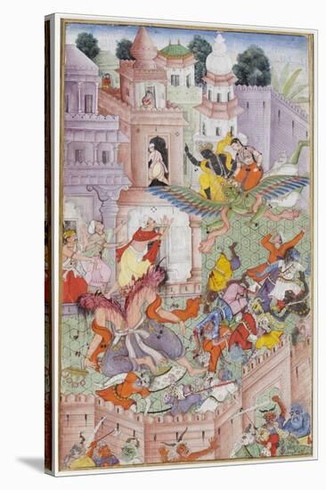 Krishna Cleaves the Demon Narakasura with His Discus, C.1585-90-null-Stretched Canvas