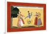 Krishna Dancing before the Cowgirls as They Clap their Hands, C.1730-1735 (W/C on Red Paper)-Manaku-Framed Giclee Print