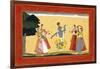 Krishna Dancing before the Cowgirls as They Clap their Hands, C.1730-1735 (W/C on Red Paper)-Manaku-Framed Giclee Print