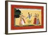 Krishna Dancing before the Cowgirls as They Clap their Hands, C.1730-1735 (W/C on Red Paper)-Manaku-Framed Giclee Print