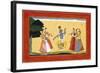 Krishna Dancing before the Cowgirls as They Clap their Hands, C.1730-1735 (W/C on Red Paper)-Manaku-Framed Giclee Print