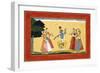 Krishna Dancing before the Cowgirls as They Clap their Hands, C.1730-1735 (W/C on Red Paper)-Manaku-Framed Giclee Print