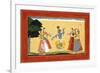 Krishna Dancing before the Cowgirls as They Clap their Hands, C.1730-1735 (W/C on Red Paper)-Manaku-Framed Giclee Print