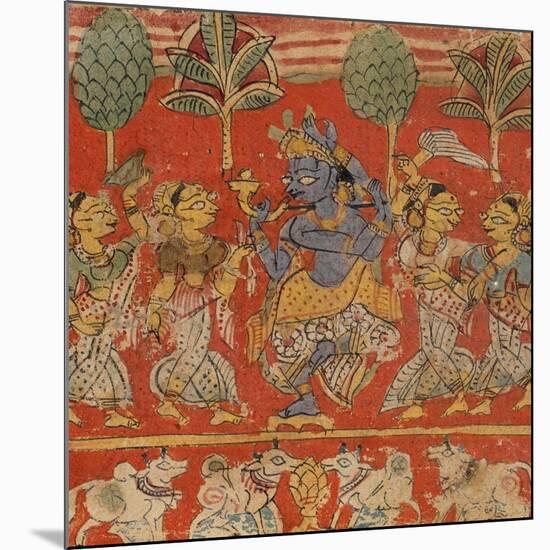 Krishna Dancing with Gopis in Vrindavan-null-Mounted Art Print