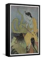 Krishna Defeats the 5 Headed Serpent Kaliya-Khitindra Nath Mazumdar-Framed Stretched Canvas