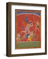 Krishna Killing King Kamsa and Balarama Slaying a Wrestler-null-Framed Art Print