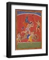 Krishna Killing King Kamsa and Balarama Slaying a Wrestler-null-Framed Art Print