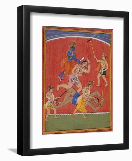 Krishna Killing King Kamsa and Balarama Slaying a Wrestler-null-Framed Art Print