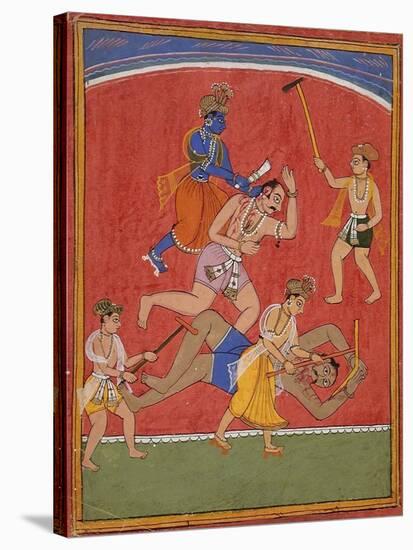 Krishna Killing King Kamsa and Balarama Slaying a Wrestler-null-Stretched Canvas