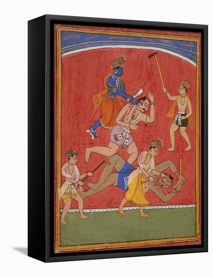 Krishna Killing King Kamsa and Balarama Slaying a Wrestler-null-Framed Stretched Canvas