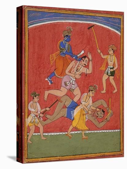 Krishna Killing King Kamsa and Balarama Slaying a Wrestler-null-Stretched Canvas