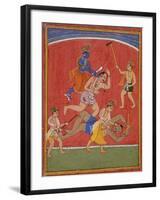 Krishna Killing King Kamsa and Balarama Slaying a Wrestler-null-Framed Art Print