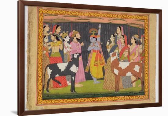 Krishna Lifting Mount Govardhana, from the Bhagavata Purana, Kulu, Himachal Pradesh, 1749-null-Framed Giclee Print