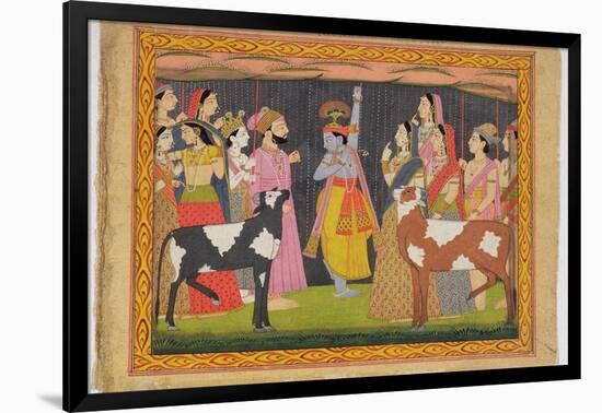 Krishna Lifting Mount Govardhana, from the Bhagavata Purana, Kulu, Himachal Pradesh, 1749-null-Framed Giclee Print