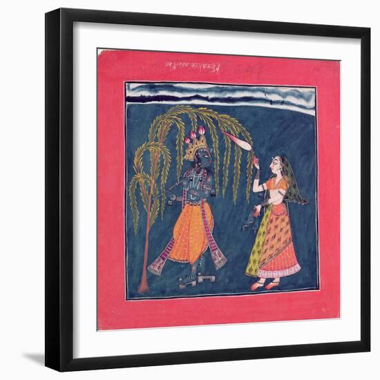 Krishna Playing a Flute, from the Vahula Raga, Basohli, c.1710-null-Framed Giclee Print