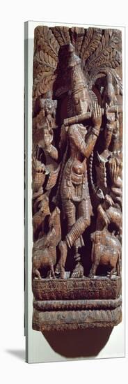 Krishna Playing a Flute (Wood)-Indian-Stretched Canvas