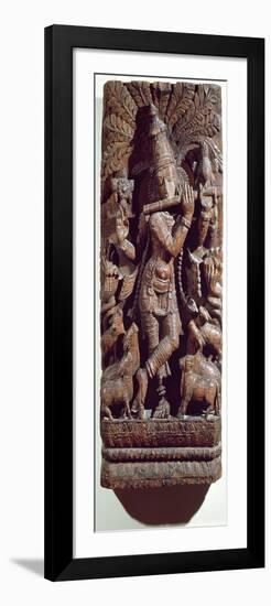 Krishna Playing a Flute (Wood)-Indian-Framed Giclee Print