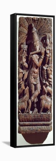 Krishna Playing a Flute (Wood)-Indian-Framed Stretched Canvas