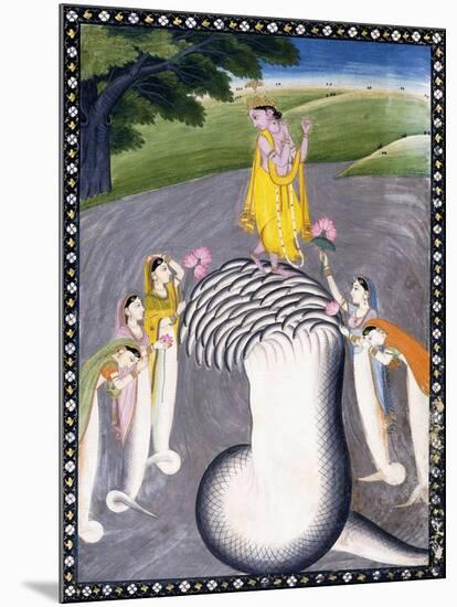 Krishna Quelling the Hydra-Headed Snake, C.1790 (W/C on a Flecked Pink Page)-Giulio Carlini-Mounted Giclee Print