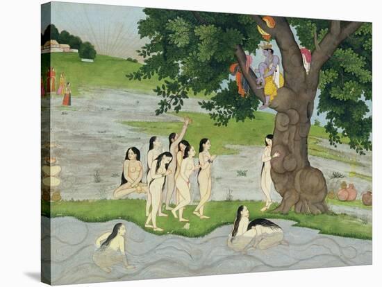 Krishna Steals the Clothes of Gopies, from the Bhagavata Purana, Kangra, Himachal Pradesh, 1780-null-Stretched Canvas