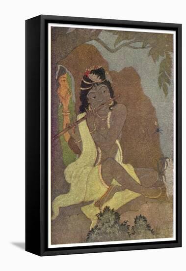 Krishna, The 8th Avatar of Vishnu with Radha, One of the Gopis-Khitindra Nath Mazumdar-Framed Stretched Canvas