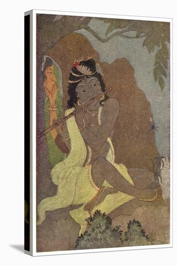 Krishna, The 8th Avatar of Vishnu with Radha, One of the Gopis-Khitindra Nath Mazumdar-Stretched Canvas