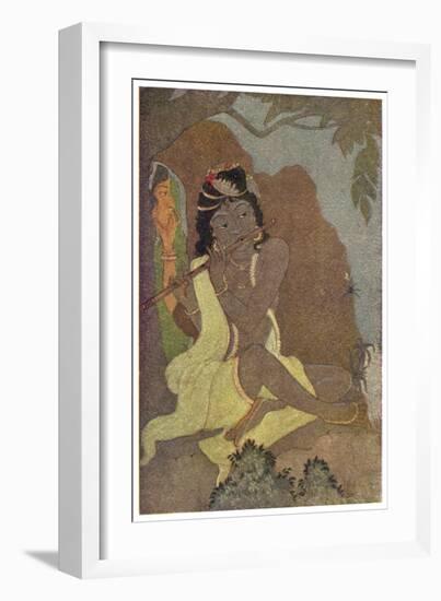 Krishna, The 8th Avatar of Vishnu with Radha, One of the Gopis-Khitindra Nath Mazumdar-Framed Art Print