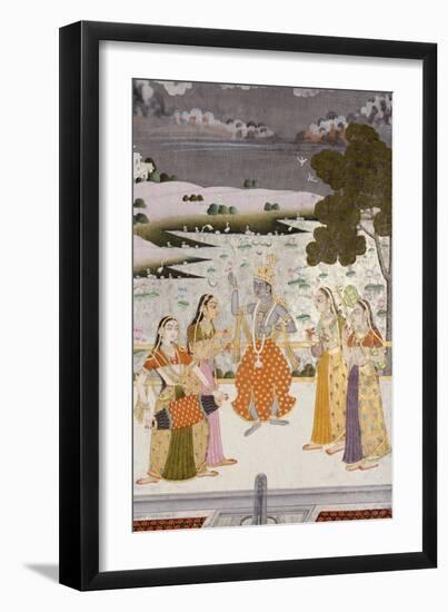 Krishna with the Gopis, Rajesthan, Possibly Bikaner, circa 1760-null-Framed Giclee Print