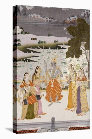 Krishna with the Gopis, Rajesthan, Possibly Bikaner, circa 1760-null-Stretched Canvas