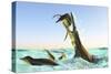 Kronosaurus, Attacks a Pod of Dolichorhynchops in Cretaceous Seas-null-Stretched Canvas