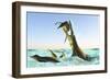 Kronosaurus, Attacks a Pod of Dolichorhynchops in Cretaceous Seas-null-Framed Premium Giclee Print