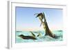 Kronosaurus, Attacks a Pod of Dolichorhynchops in Cretaceous Seas-null-Framed Art Print