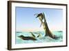 Kronosaurus, Attacks a Pod of Dolichorhynchops in Cretaceous Seas-null-Framed Art Print